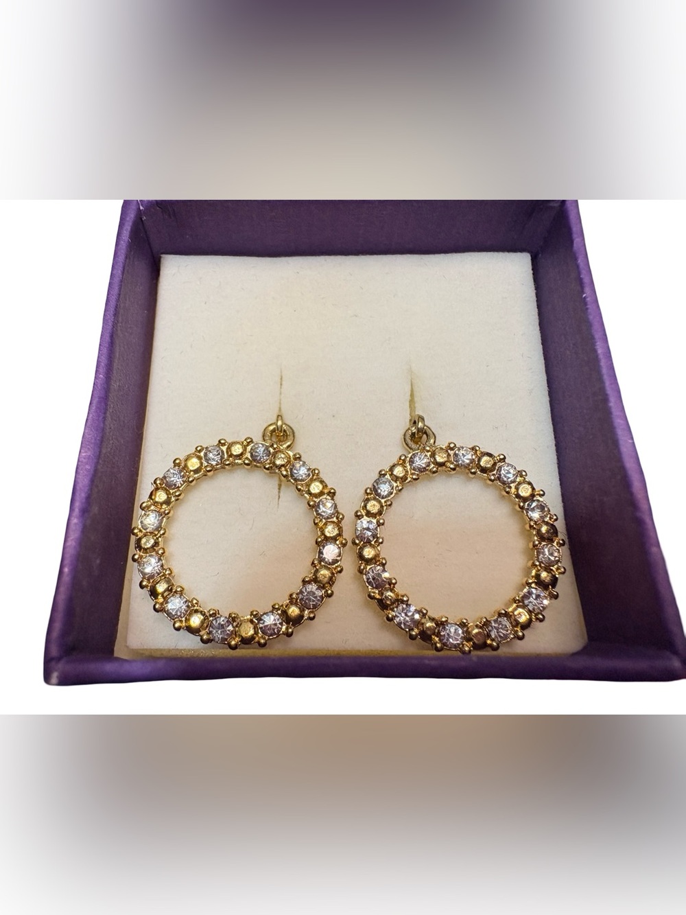 2007 Avon Eternity Circle Rhinestone Hoop Earrings Gold Tone NIB
